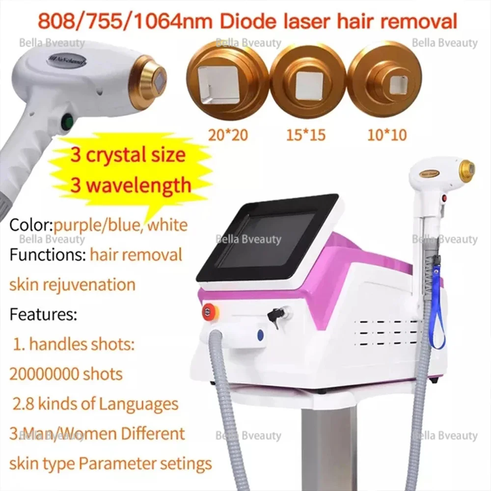 

2024 TUV Medis Bersertifikat CE 808Nm 755 1064nm Dioda Laser Perangkat Penghilang Rambut Laser Alexandrite untuk Hasil Penghilan