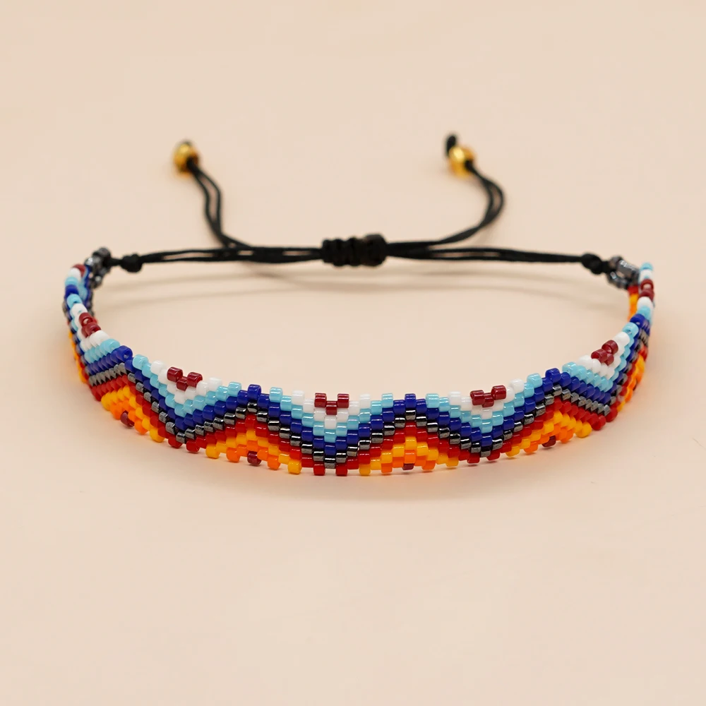 

ZGMXR Браслет из рисовых бусин Треугольная волна Геометрия Регулируемый богемный модный браслет ручной работы Радужный градиентный цвет Браслет из бисера