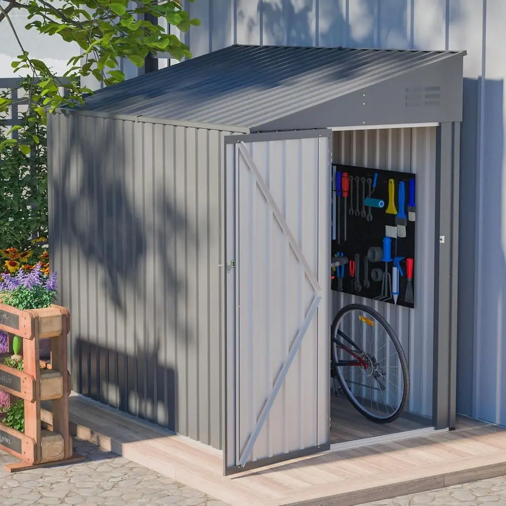 

4x7 Lean-to Shed with Lockable Side Door - Galvanized Steel Utility Storage for Outdoor Garden, Patio, and Backyard