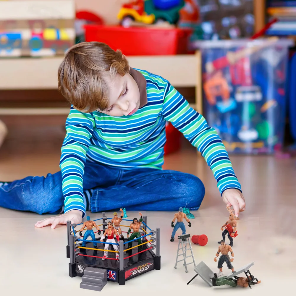 Wrestling Club Wrestler Athlete Gladiator Model Warrior Toy w/Fighting Station for Children Early Learning Supplies