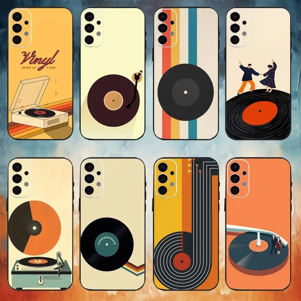 Retro Vinyl Record Print phone Case For Samsung S26,25,24,21,22,23,30,20,Ultra,Plus,Fe,Lite Black Soft Cover