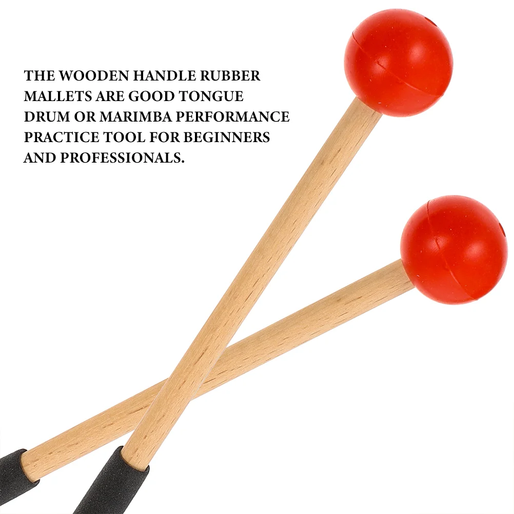 2 Pairs Drumstick Musical Instruments Mallet Xylophone Mallets Percussion Wood Sticks Accessories Marimba Wooden Rubber