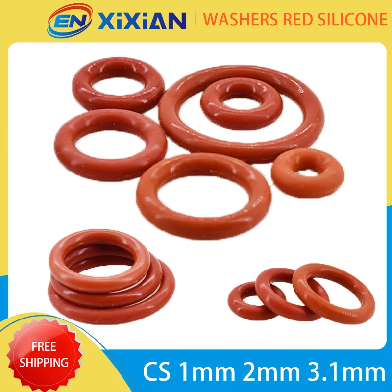 Washers Red Silicone VMQ O Ring Gasket CS 1mm CS 2mm CS 3.1mm   Waterproof Insulated Rubber Silicon Rings Food Grade Sealing