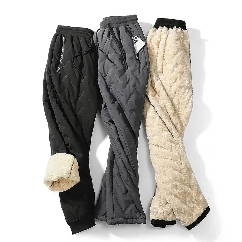 Winter Down Cotton Pants Men Casual Waterproof Zipper Pocket Thickened Wool Warm Pants Jogger Outdoor Cold-proof Ski trousers - Image 4