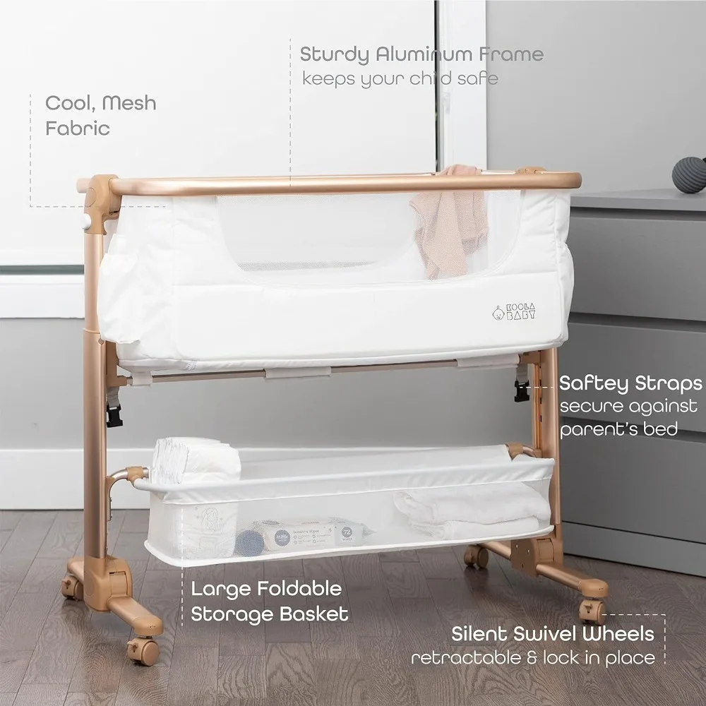 Baby Bassinet, Bedside Sleeper for Baby, Easy Folding Portable Crib with Storage Basket for Newborn, Bedside Bassinet