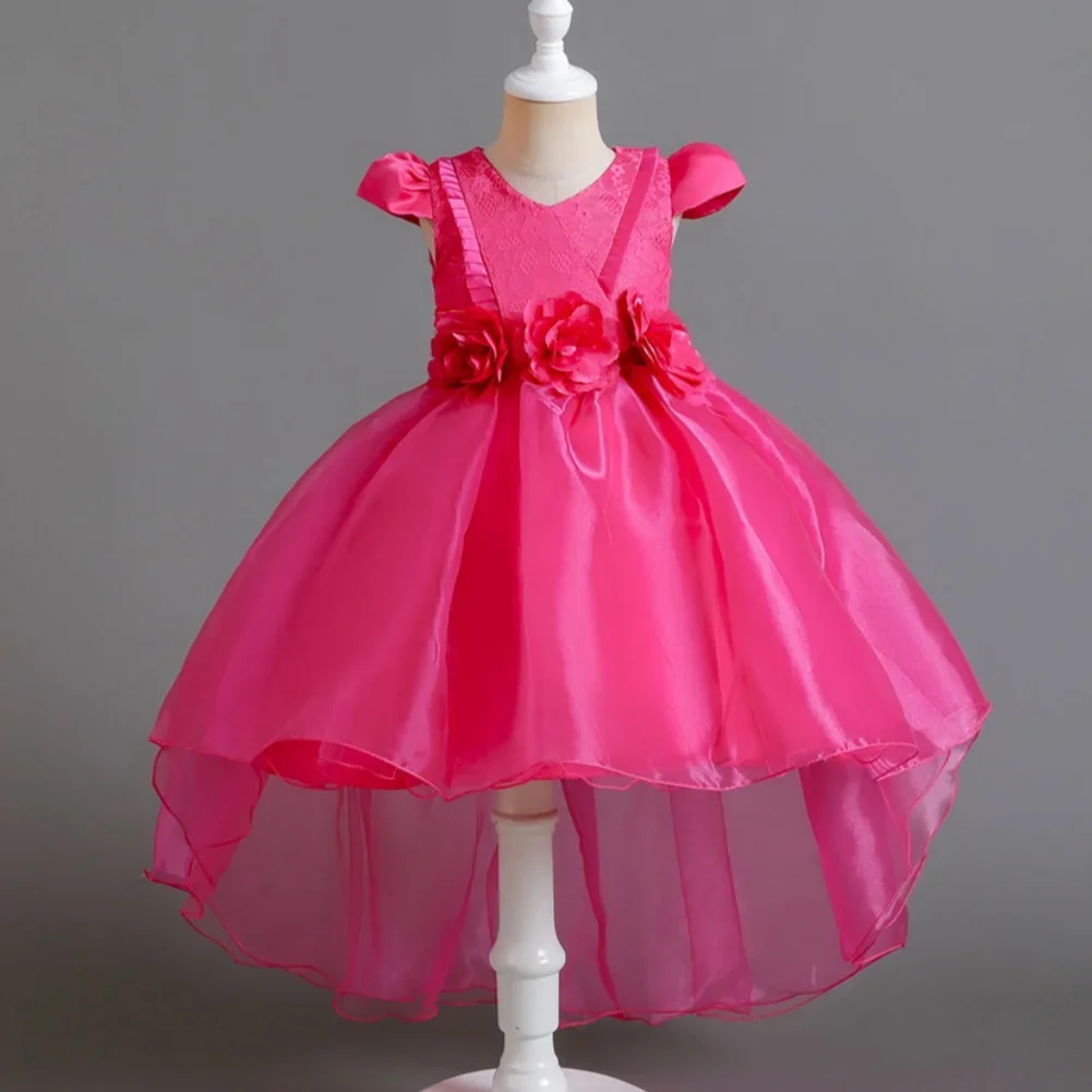 2024 Girls Elegant Luxury Birthday Baby Princesa Dress Kids Party  Holiday Dresses 5 To 8 10 12 Years Old Pink Children Clothes