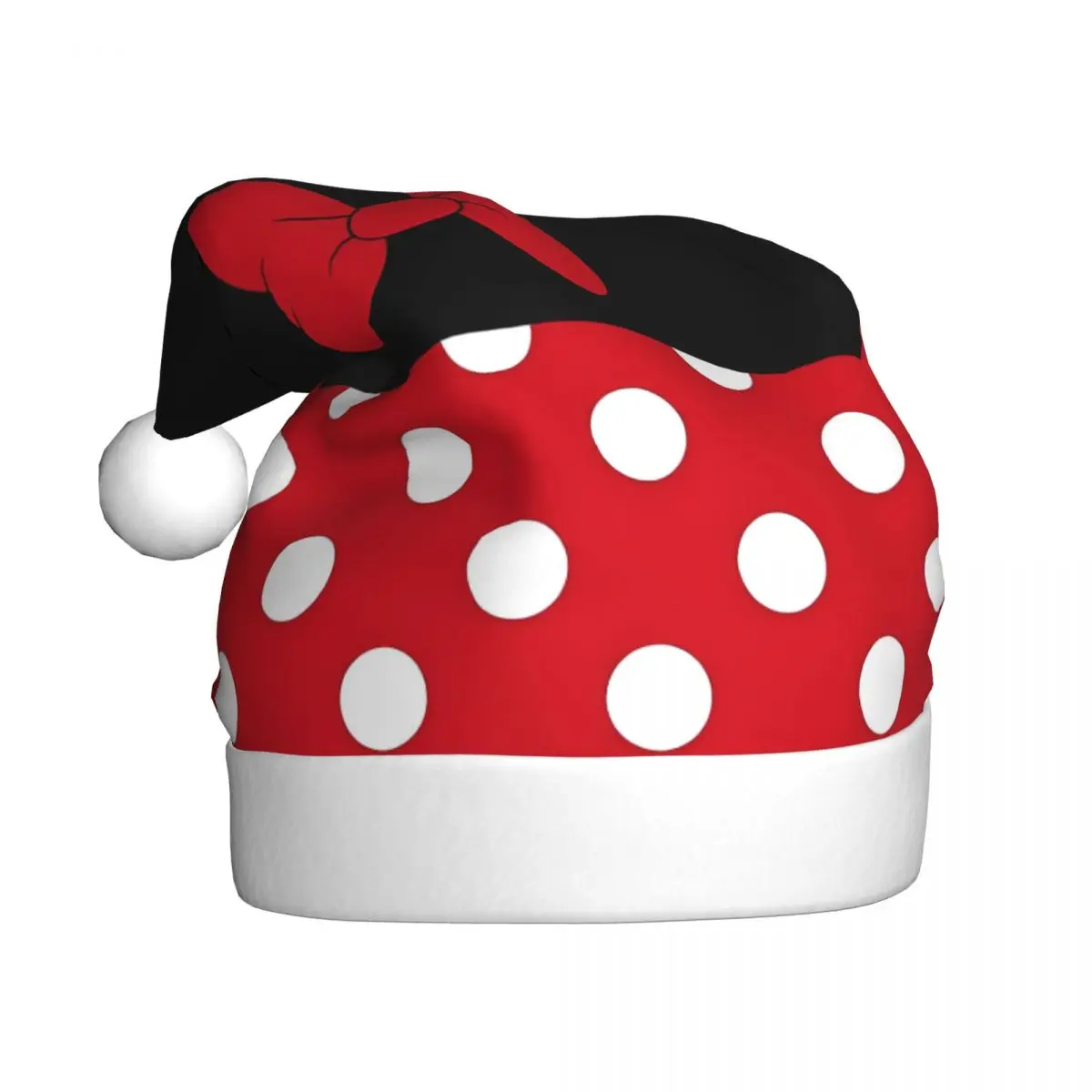 Polkadots Bow Christmas Hat for Adult Men Women Santa Hat Cap Xmas Decoration Headdress