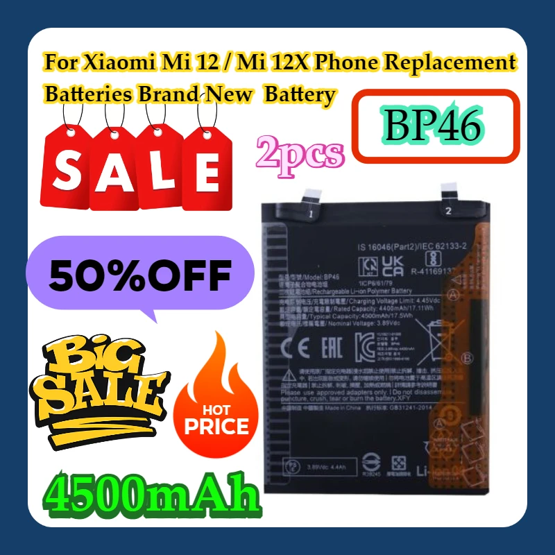 

2pcs For Xiaomi Mi 12 / Mi 12X Phone Replacement Batteries Brand New BP46 4500mAh Battery