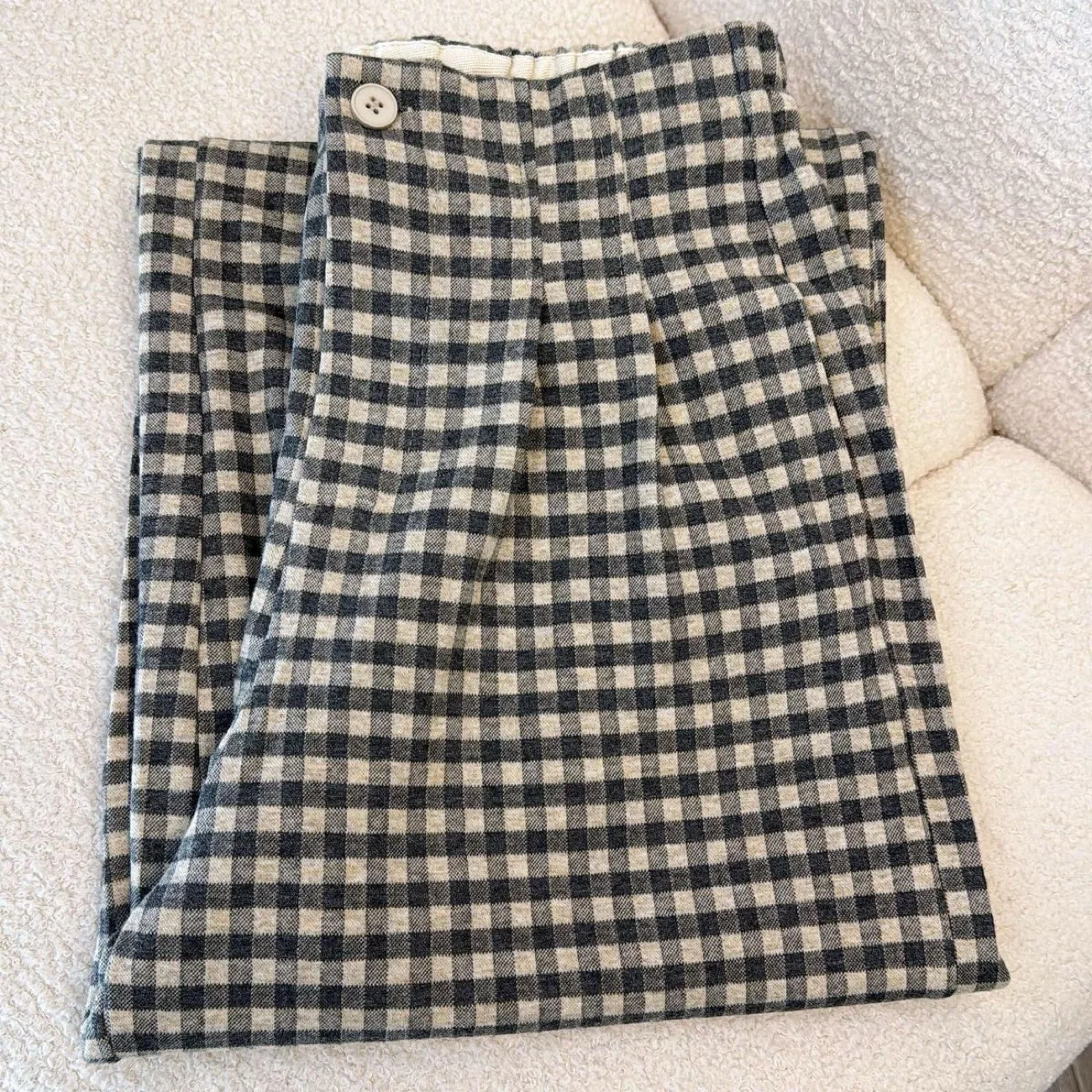 Wide Leg Pants Printed Womens Winter Plush Velvet Lounge Fleece-Lined Patchwork Corduroy Sashes Sherpa Buttons Lining Layered OL