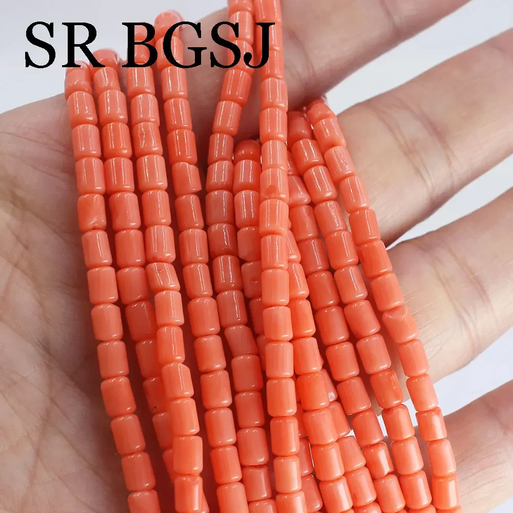 4x5mm Small Fashion Column Natural Pink Sea Bamboo Coral Loose Beads For Making Jewelry DIY Necklace 15inch