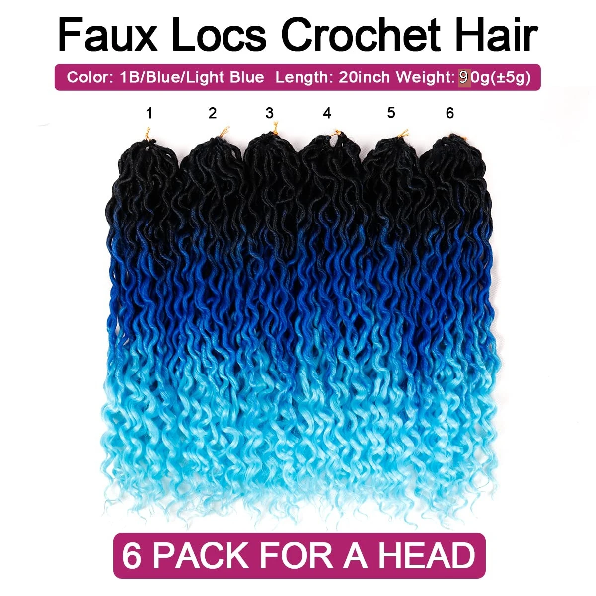 شعر كروشيه مجعد فو لوكس للنساء السود 20 بوصة شعر كروشيه آلهة جديدة مع أطراف مجعدة أومبير أزرق مموج فو لوكس سينث