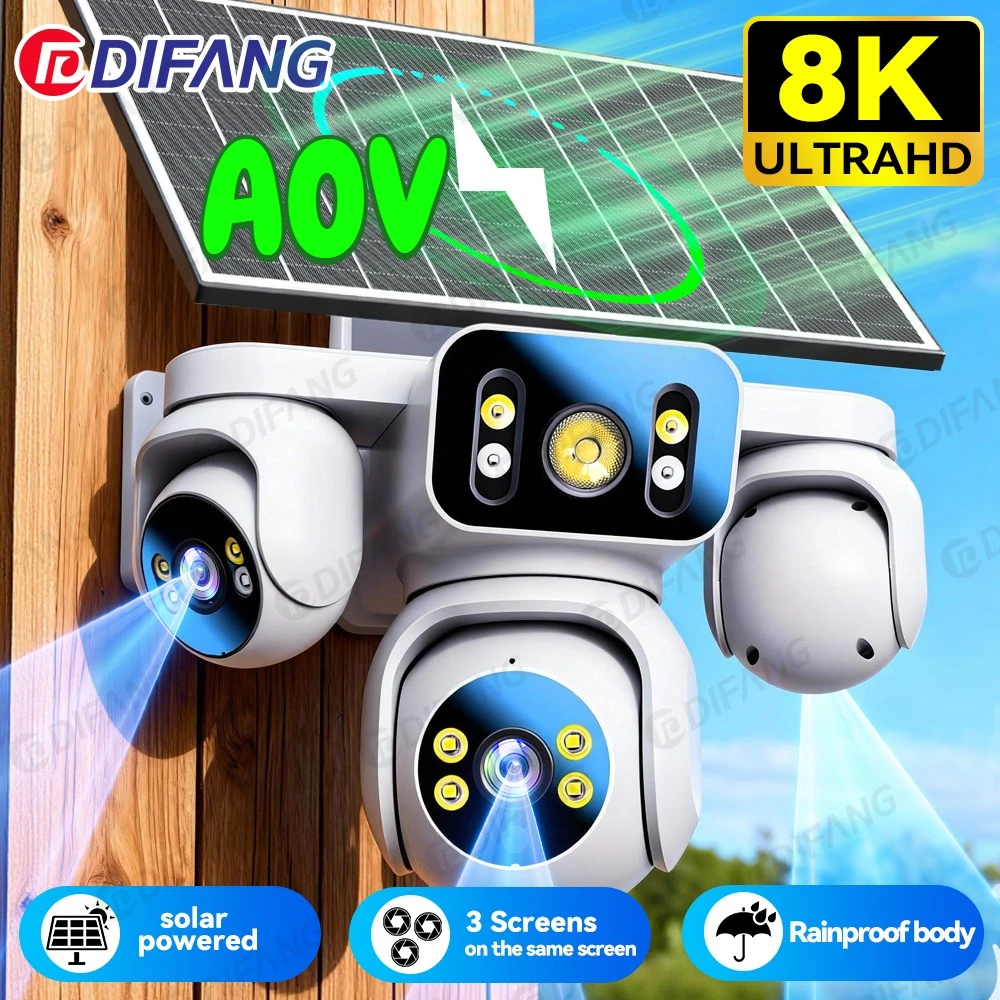 

8K 15MP 4G Sim Card Solar Cam12X Zoom Three Screen 12000mAh Battery Wireless Solar CCTV Ai Tracking Security Camera AOV Solar 4G