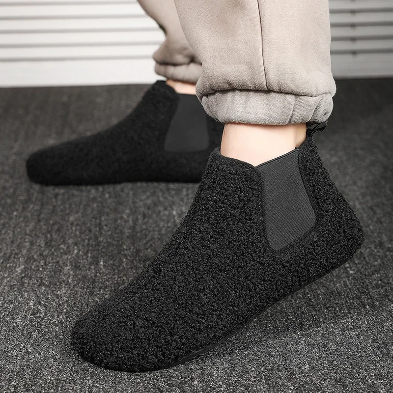 MAEDEF Men Cotton Shoes Warm Plush Lined Slippers Thin Bottom House Slipper Men Walking Shoes Ankle Boots Man Casual Flats Shoes