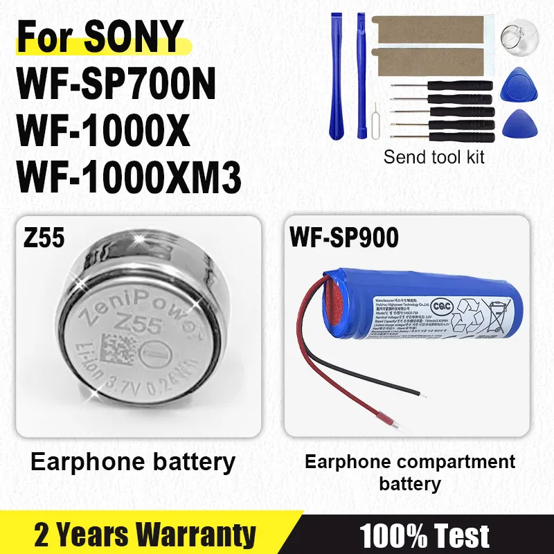 

Z55 For ZeniPower Battery For Sony WF-SP900 WF-SP700N WF-1000X WF-1000XM3 TWS Earbuds Earphone CP1254 Battery + Tools