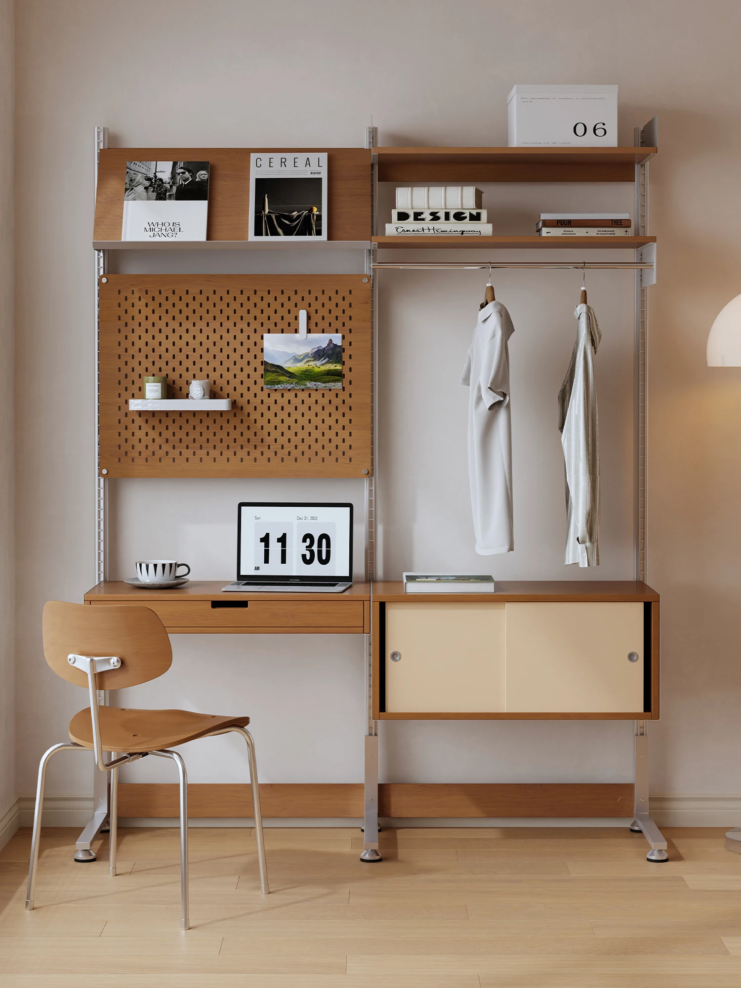 Unit retro wall system shelf combination bookcase TV wall open floor storage rack baffle
