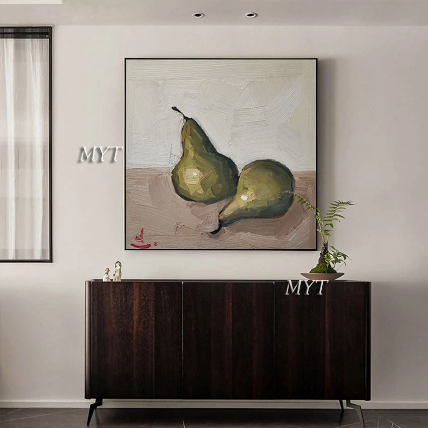 Two Pears Hand-painted Abstract Wall Art Cheap Modern Home Decor Unframed Abstract Fruits Painting Canvas Handmade Picture