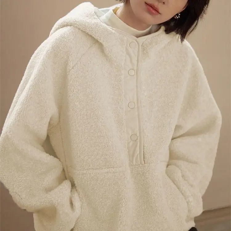 Lamb Fleece Hoodie for Women with Thick, Warm, Fashionable and Versatile Casual Top Made of Fleece Particle Velvet