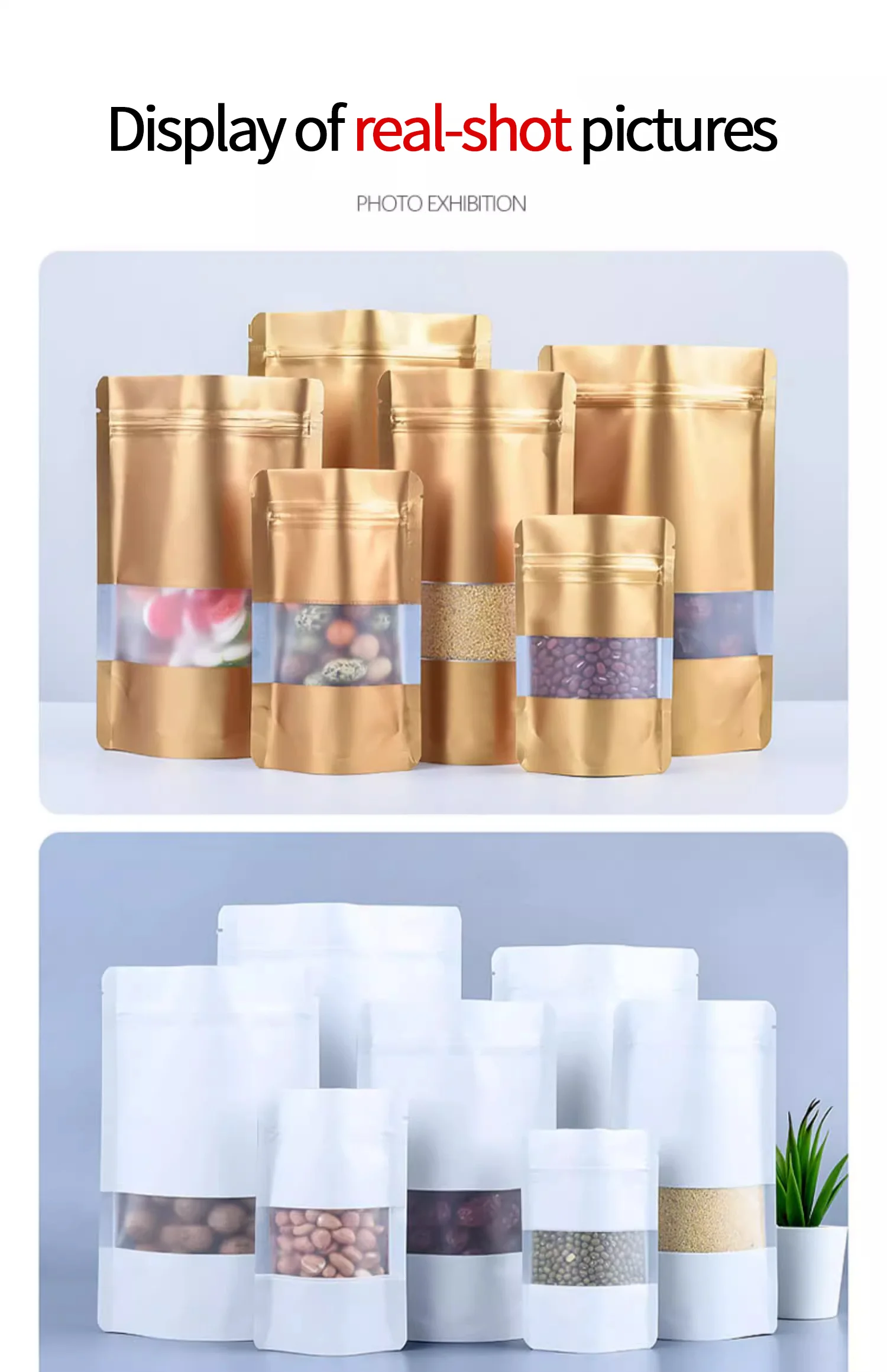 50 Stück matte, selbststehende Aufbewahrungsbeutel, wiederverwendbare, verdickte, feuchtigkeitsbeständige Aluminiumbeutel, Geschenkbeutel für Haushalt, Feiertage und Partys – Detail 9