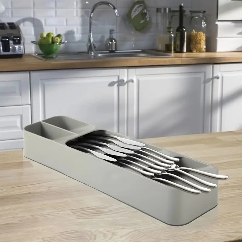 1PCS Multifunctional Cutlery Compartment Storage Box, Cutlery Spoon Box, Cutlery Storage Box, Kitchen Drawer Storage Box Tray