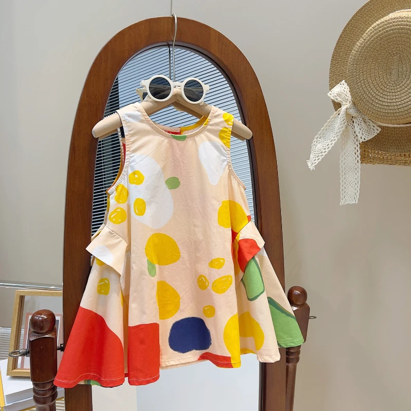 

Girls Dresses 2025 Summer Kids Fashion Printed Vest Sleeveless Princess Dress