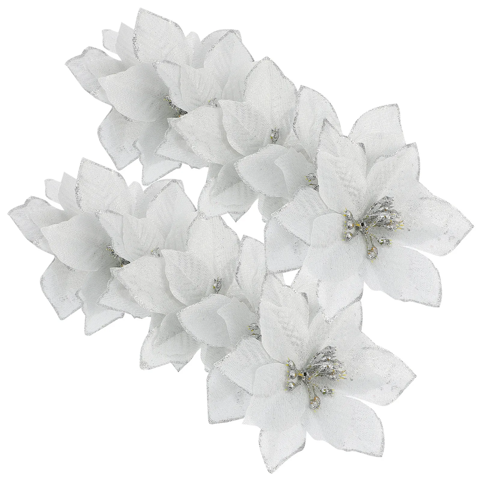24Pcs Festive Christmas Hanging Decor Glitter Simulation Blooms for Tree Wreath Centerpiece Table Setting Xmas Artificial Flower