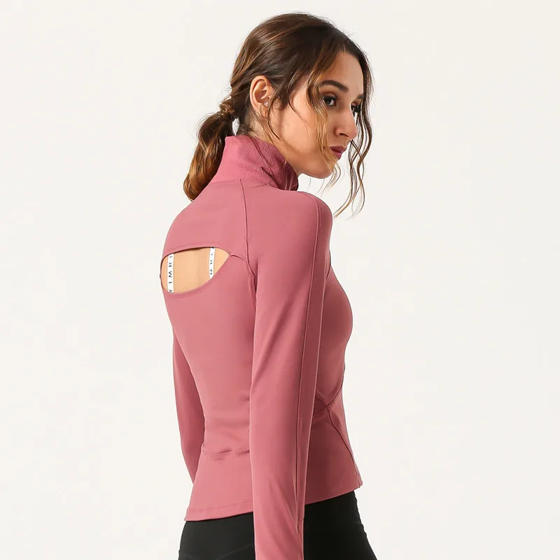 Spring Women Sports Top T-Shirt Half Zip Yoga Outer Jacket Backless Long Sleeve Fitness Jacket