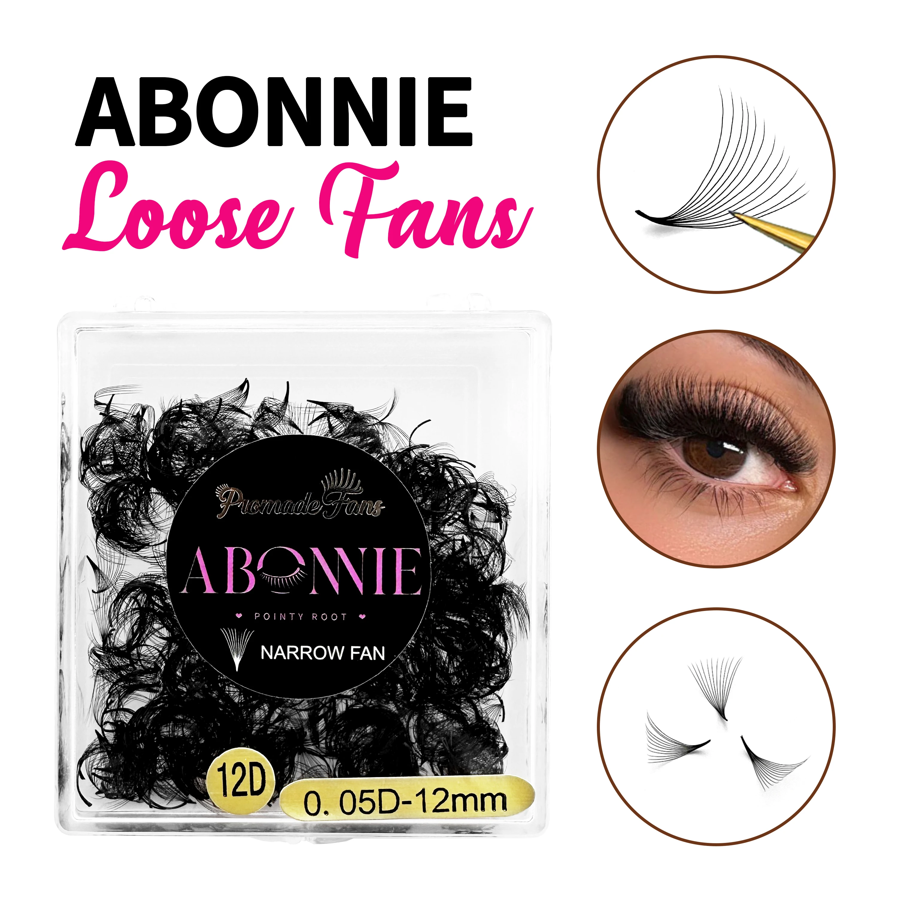 ABONNIE 500 Fans Loose Narrow Fan Lashes 8D-20D 8-15mm Pointy Base Premade Medium Stem Sharp Thin Russian Volume Eyelashes