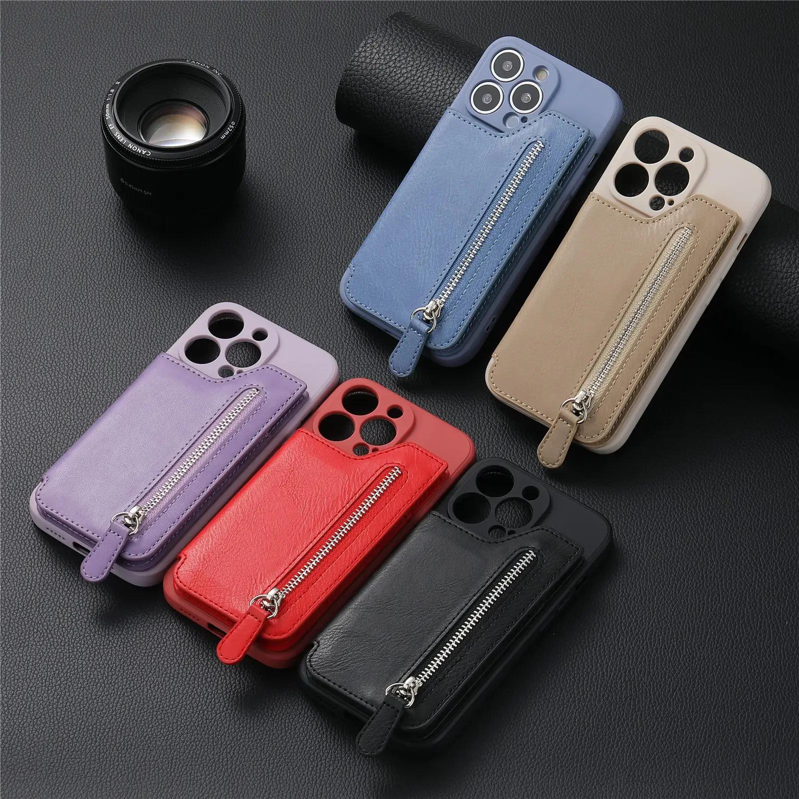 Zipper Cards Holder Leather Wallet Phone Case For iPhone 16 Pro Max 15 14 Plus 13 12 11 13Mini XS X XR SE 2022 Anti-drop Cover