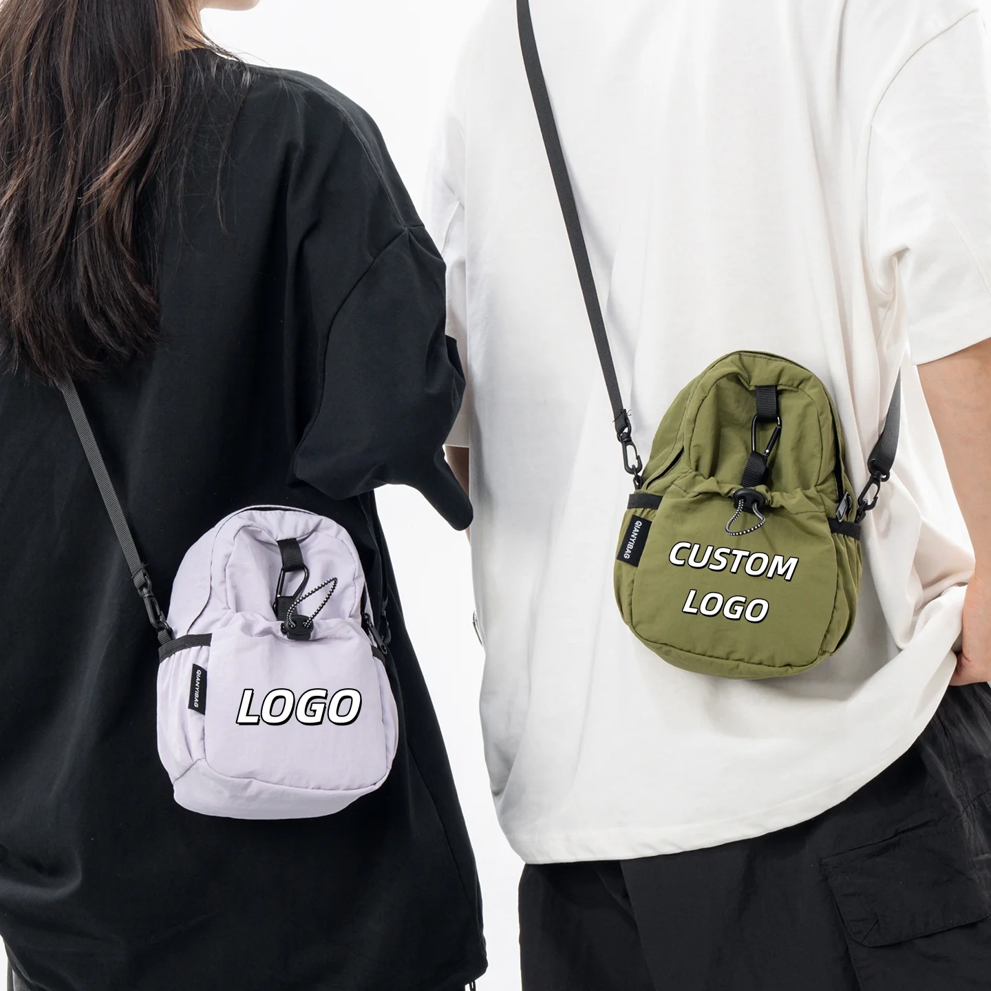 Mini Drawstring Crossbody Bag Custom Logo Lightweight Nylon Sling Bag Portable Casual Small Shoulder Bag Outdoor Travel Daily