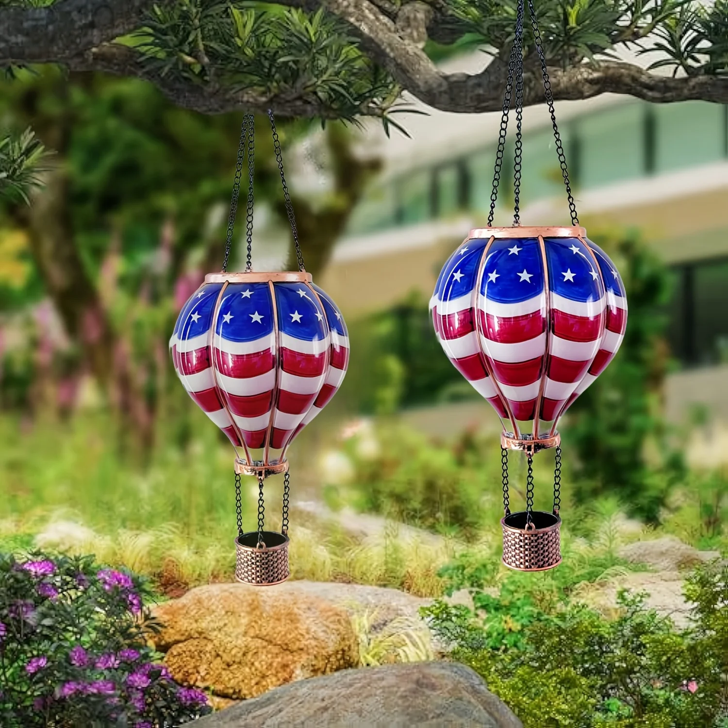 Hot Air Balloon Solar Lantern With Flickering Flame Light Outdoor Solar Hanging Lights For Garden Yard Patio Holiday Decoration