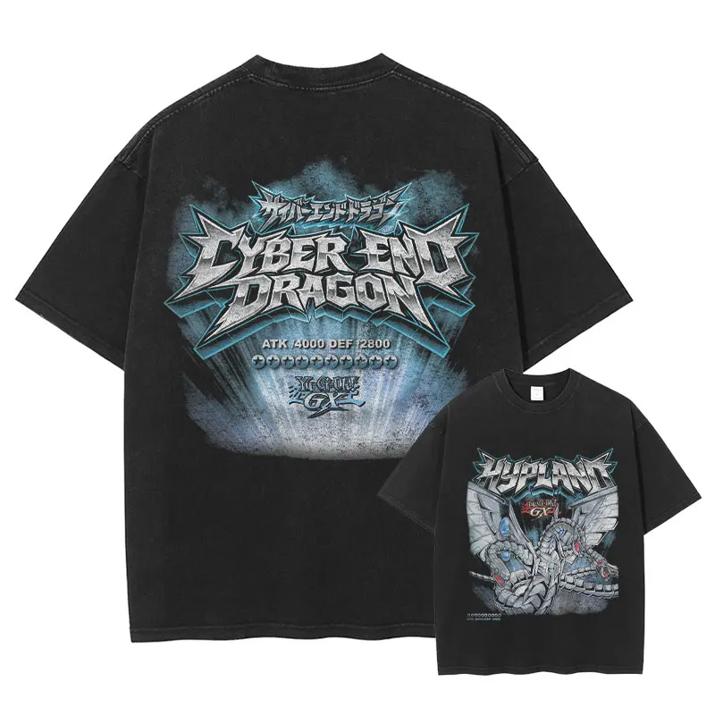 Yu Gi Oh Gx Tops Tees Vintage Wash Anime Manga DTG Printing Casual Short Sleeve T Shirts Daily Tops 100% Cotton Summer