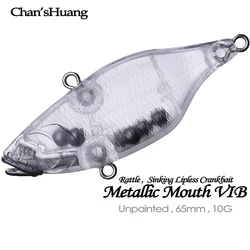Chan’sHuang 20PCS Unpainted Blanks Bait Metallic Open Mouth VIB Sinking Rattles Lipless Crankbait DIY  Artificial Fishing Lures