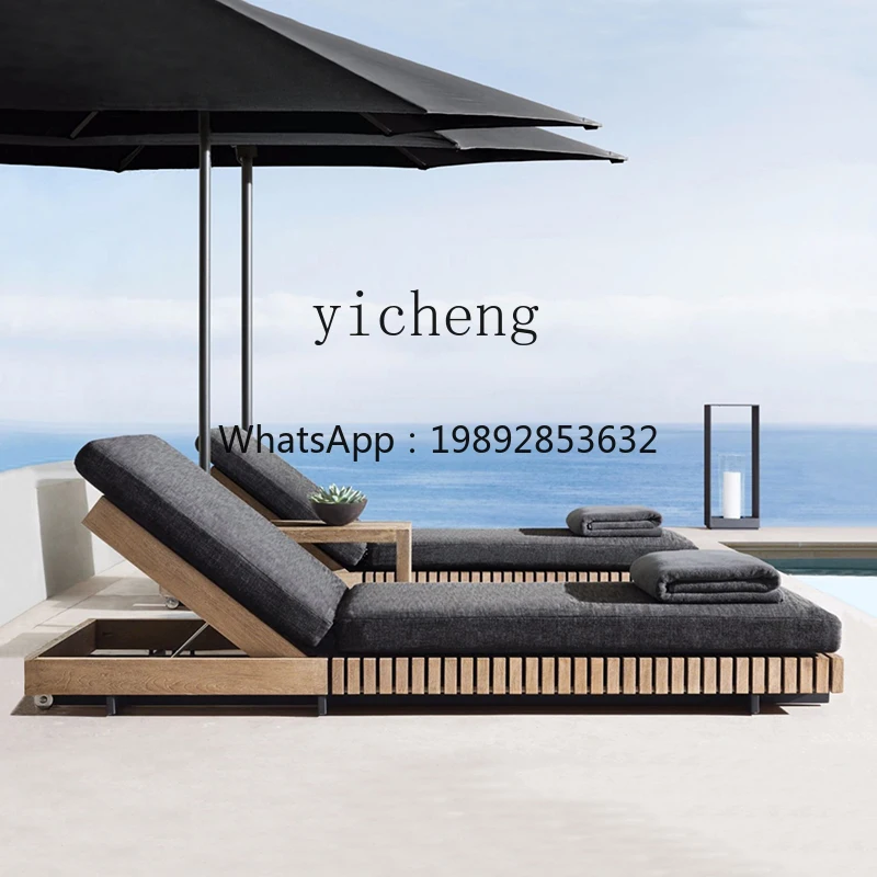 

YZ Outdoor Bed Waterproof Villa Hotel Swimming Pool Lounge Solid Wood Outdoor Teak Beach Chair