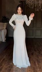 Aenyrst Elegant High Neck Prom Gown Women Beaded Long Sleeve Party Evening Dress Ankle Length customized Special Occasion Gowns