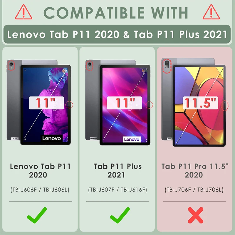 Case for Lenovo Tab P11 Plus 2021 TB-J616F/J607F P11 2020 TB-J606F 11 inch Auto Sleep/Wake Multi-Angle Stand Protective Cover