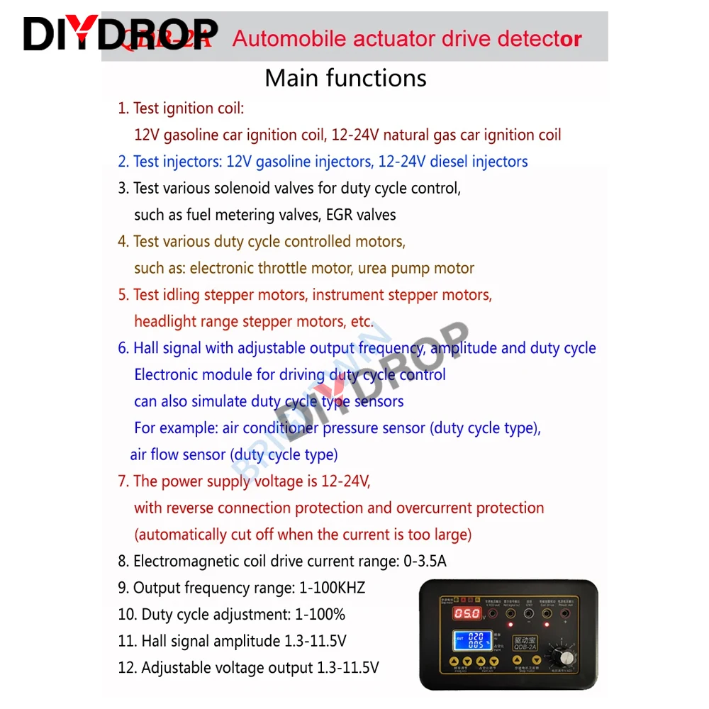 QDB-2A 3A Automobile Ignition Coil Tester Car Idle Stepping Motor Solenoid Valve Injector Actuator Fault Detector Driver Meter