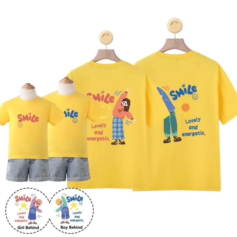 Korean Mother Daughter Clothes Cartoon Tops Family Matching Outfits Cotton T-shirt Kids Parent-child Outfits Summer Casual Tees