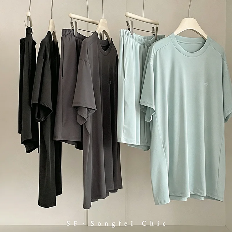 

Мужской комплект пижамы из ледяного шелка: футболка с коротким рукавом и шорты, 2 предмета. Новинка лета: домашняя одежда, одежда для сна, повседневная пижама.