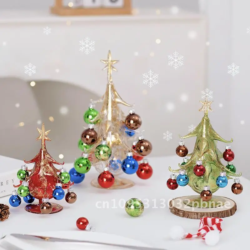 

Glass Christmas Tree Colorful Glass Ball Pendant Creative Desktop Ornaments Christmas Ornaments Christmas Tree