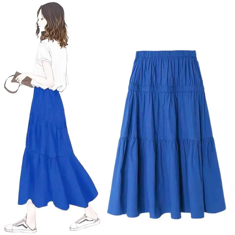 2024 Summer Women Long Skirt White pink red purple Pleated cotton linen Skirts Brand Women Spring maxi party Skirts 5XL 6XL 7XL