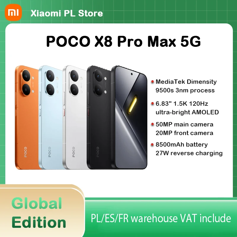 Smartphone POCO X8 Pro MAX - 6,83 pouces, processeur Dimensity 9500s, batterie 8500 mAh, capteur 50MP Light Fusion 600 avec OIS