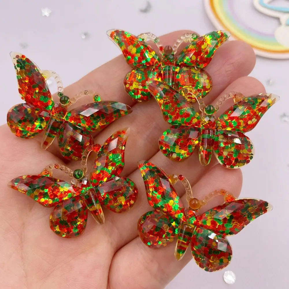10pcs Resin Bling Colorful Glitter Paillette Butterflies Flatback Rhinestone Ornaments DIY  Wedding Applique Craft  Accessories