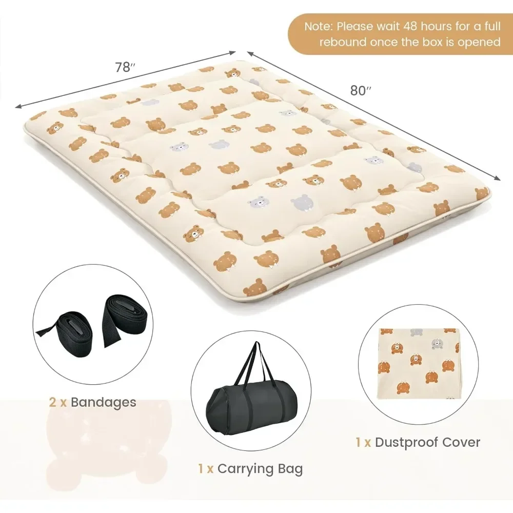 Floor Mattress Futon Mattress, Roll Up Mattress Tatami Mat with Washable Cover and Carry Bag