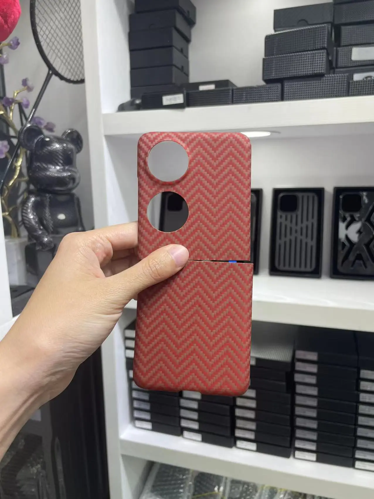 Imagem -03 - Real Carbon Aramid Fiber Protective Phone Back Case Sensação de Pele Leve Folable Flip Capa de Bolso Huawei P50 Drop Shipping