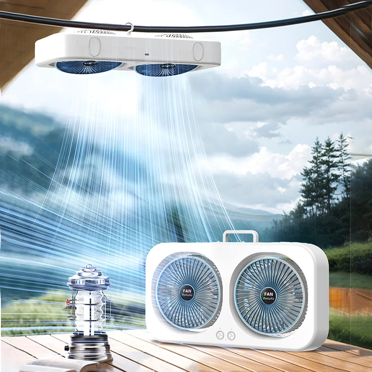 

Dual Head Desk Fan with USB Charging Portable Wall Mounted Quiet Cooling Fan 3 Speed Adjustable for Dorm Room Home Office