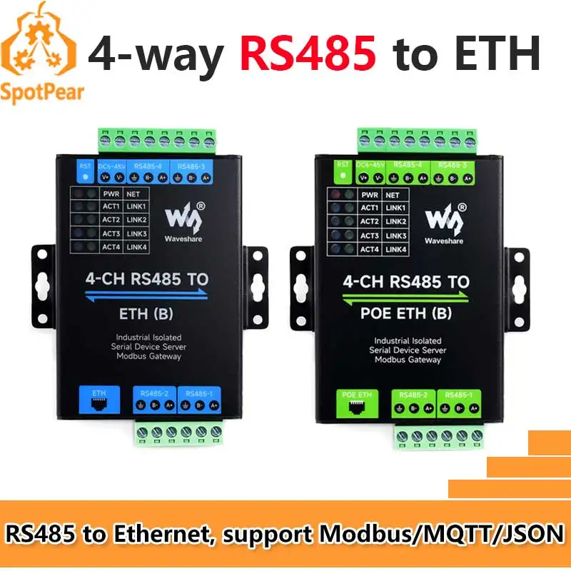 Industrial Isolated 4CH RS485 TO POE ETH (B) RJ45 Converter UART For Modbus