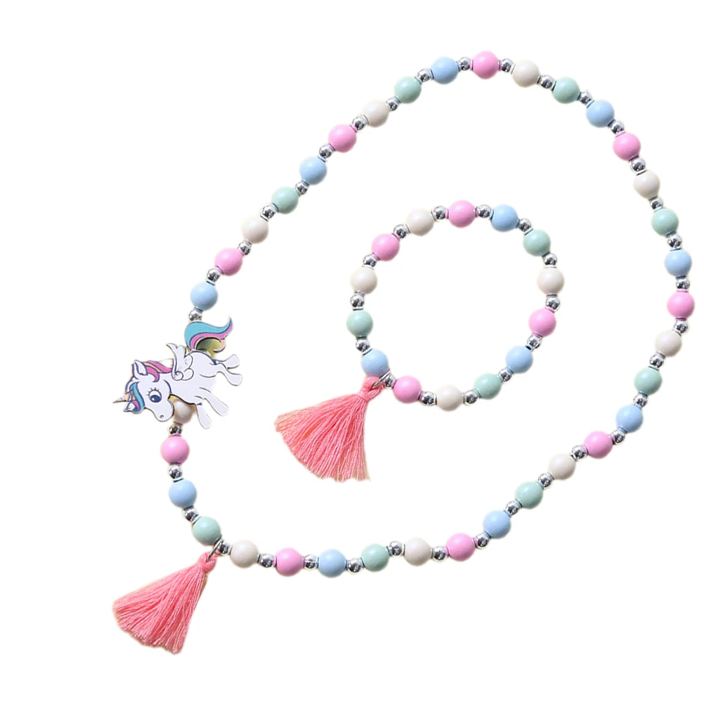 

Wooden Children's Necklace Bracelet Kids Bead Beaded Unicorn Toddler Gifts Beads Little The