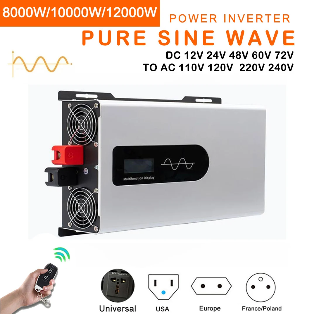 Pure Sine Wave Inverter 8000W 10000W 12000W  DC 12V 24V 48V 60V 72V to AC 110V 220V Power Solar Inverters Voltage Car Converter