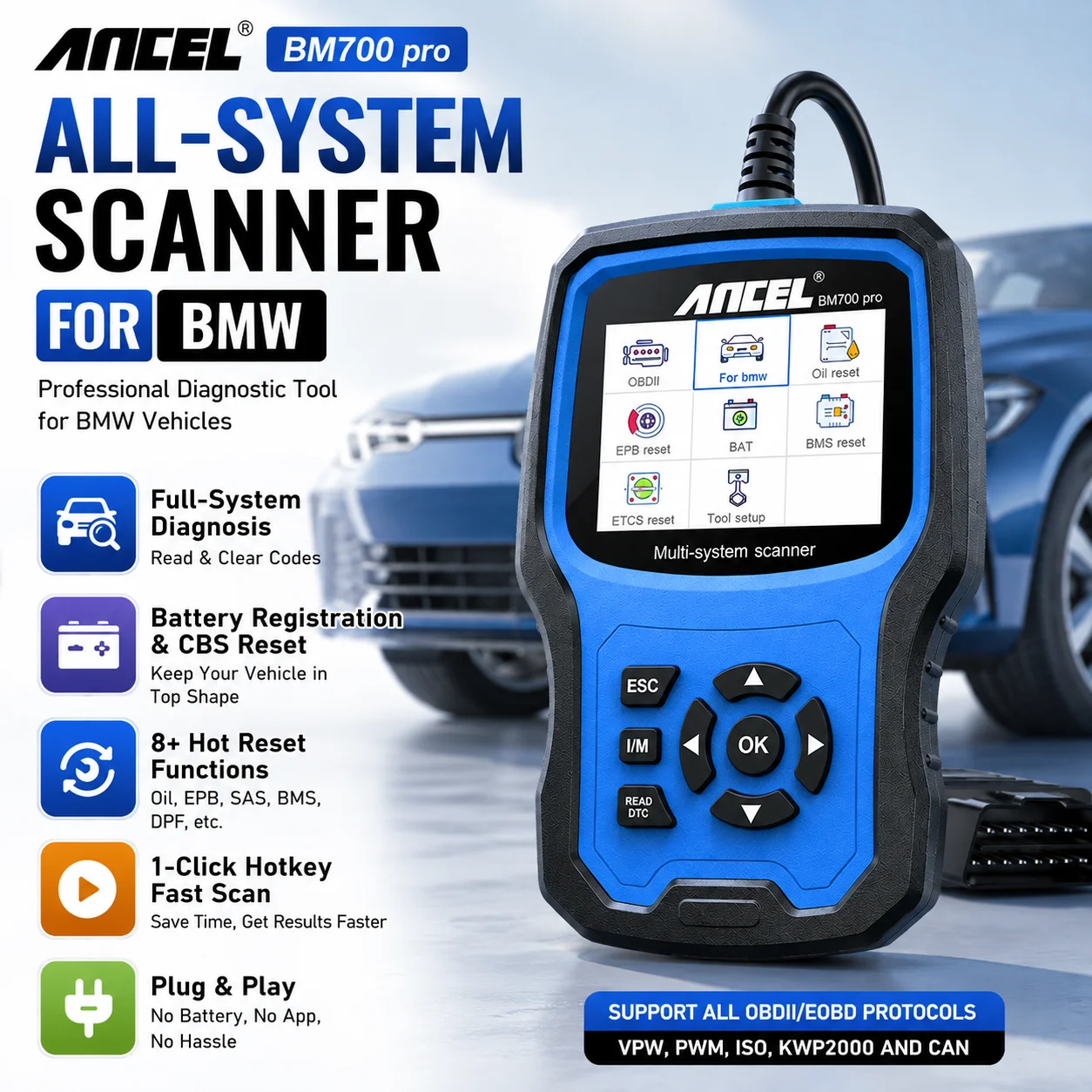 

OBD2 Automotive Scanner All System CBS Oil BMS Reset Scan ANCEL Tool Car Diagnostics Tool BM700 pro for BMW MINI Rolls Royce