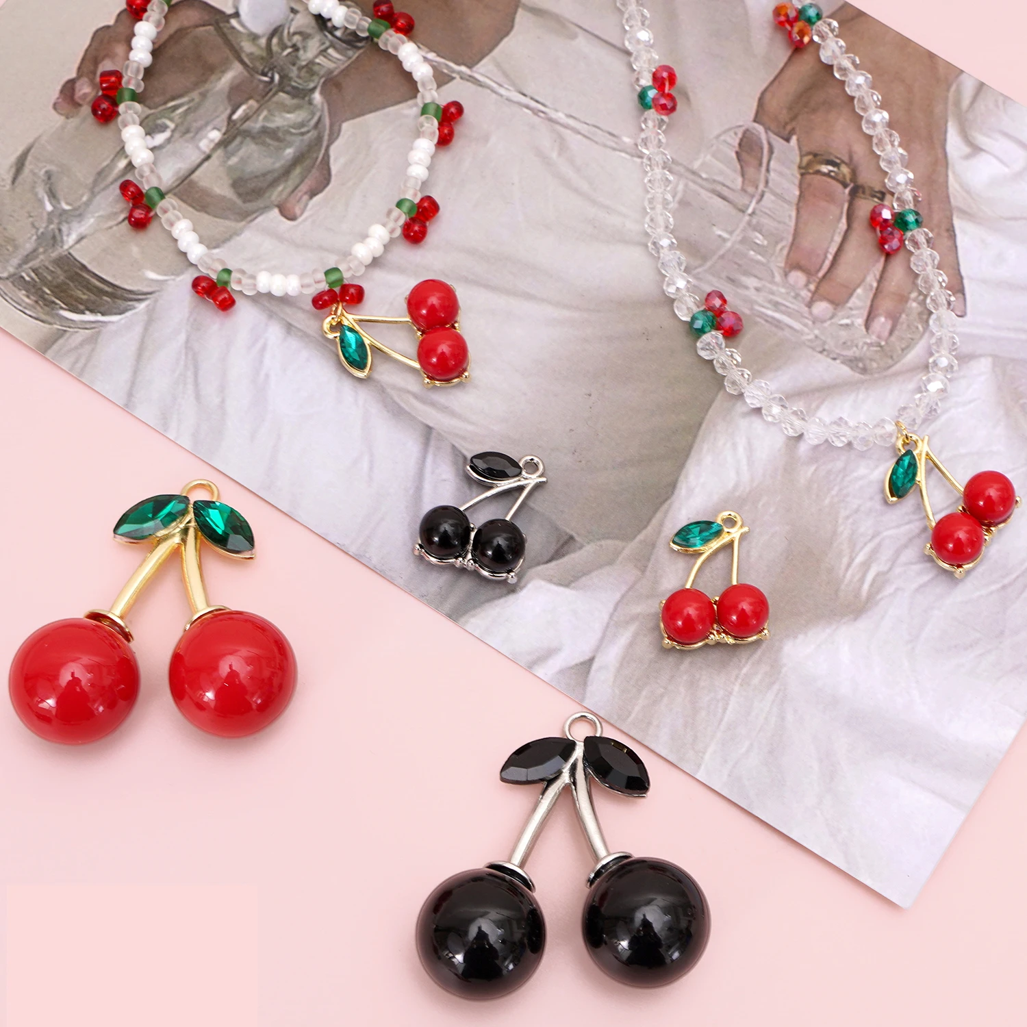 

1/2pcs/bag Black/Red Cherry Alloy Charms DIY Jewelry Making Cute Pendants Earrings Bracelets Necklaces Accessories Supplies